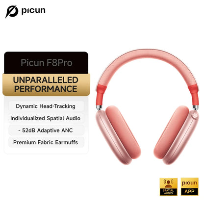 Picun F8 Pro ANC Kabellose Kopfhörer mit Head Tracking, 3D Spatial Audio, -52dB ANC, HIFI Bluetooth-Headset, ENC HD-Mikrofon, niedriger Latenz und App