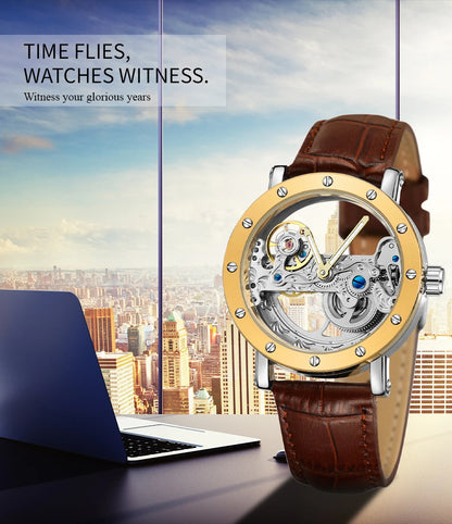 2026 Top Brand Luxury Steel Skeleton Tourbillon Automatic Watch Men Leather Mechanical Waterproof Luminous Elegant Wrist Clock
