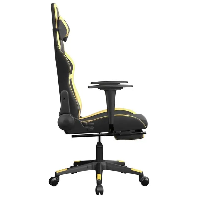 Gaming Chair with Footrest Black & Gold, Reclining Ergonomic Gaming Chair, 360° Swivel Leather Gaming Chair with Adjustable Height and Footrest