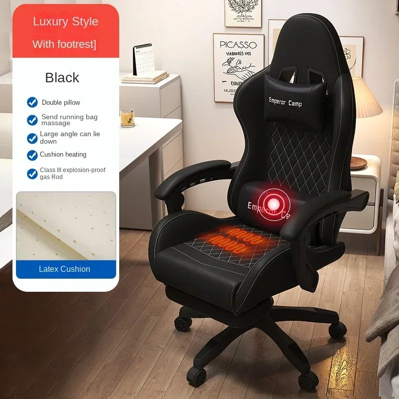 Hestora PU-Leder-Gaming-Stuhl für große und kräftige Personen, ergonomischer Computerstuhl mit hoher Rückenlehne, Fußstütze, Massagefunktion und Lordosenstütze für Erwachsene