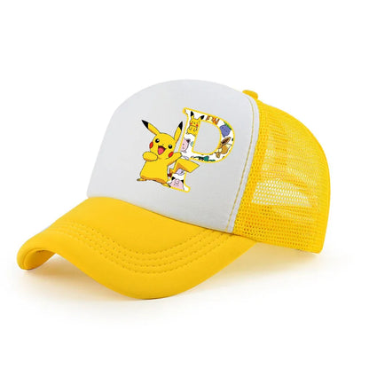 Pokemon Print Letter A-Z Pikachu Baseball Cap Girls Hip Hop Yellow Hat Summer Sunhat Outdoor Sport Shade Caps Gifts