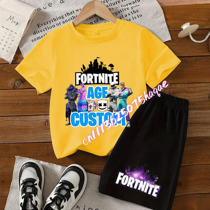 FortnitesT-shirt Shorts for Boys Girl Tee Pants Set Summer 2pcs Children Clothing Tops T-shirts Fortress Night Print Tees Gift