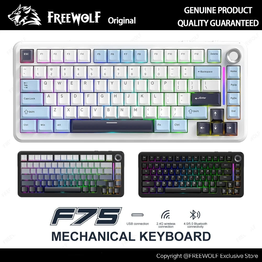 F75 Mechanical Keyboard FREEWOLF * AULA F75 Bluetooth Three-mode Keyboard,Dedicated for Gaming and Office Use