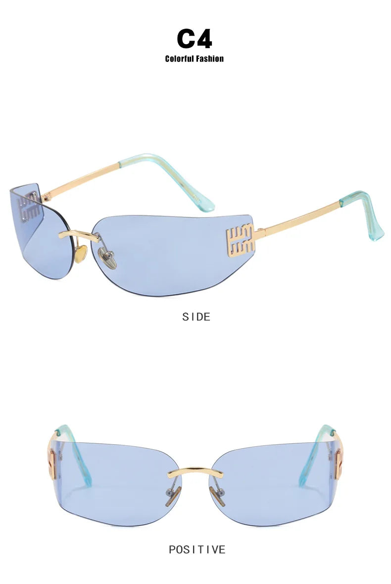 Light Luxury Frameless Curved Metal Sunglasses Personalized Y2k Fashion Women's Sunglasses Outdoor Leisure Vacation Sunglasses