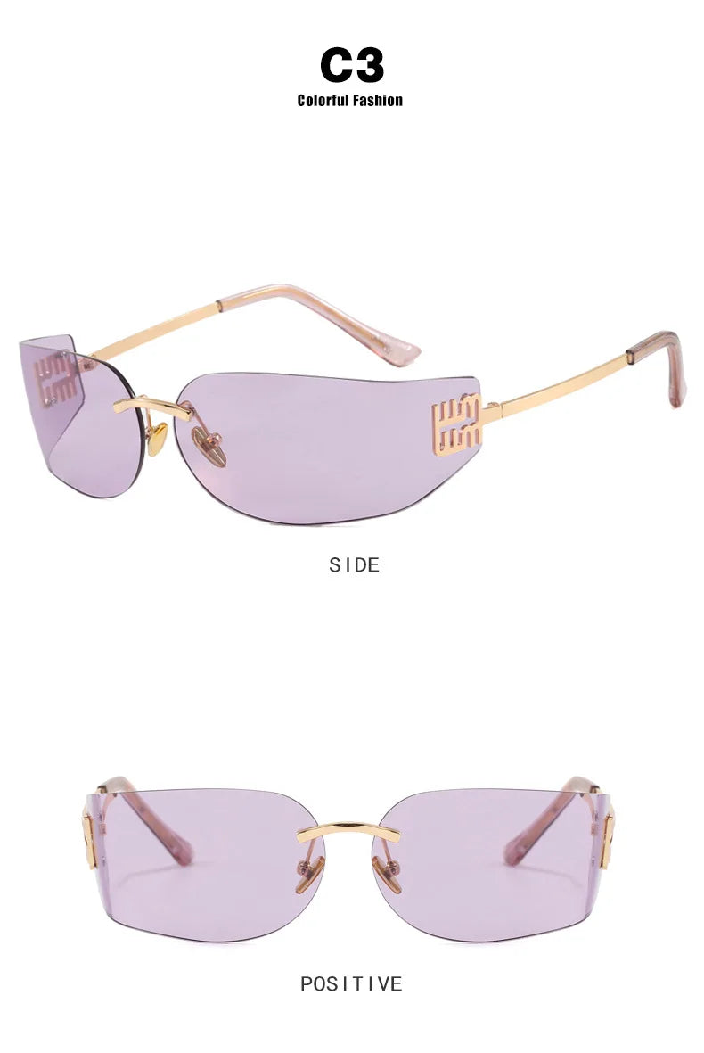 Light Luxury Frameless Curved Metal Sunglasses Personalized Y2k Fashion Women's Sunglasses Outdoor Leisure Vacation Sunglasses