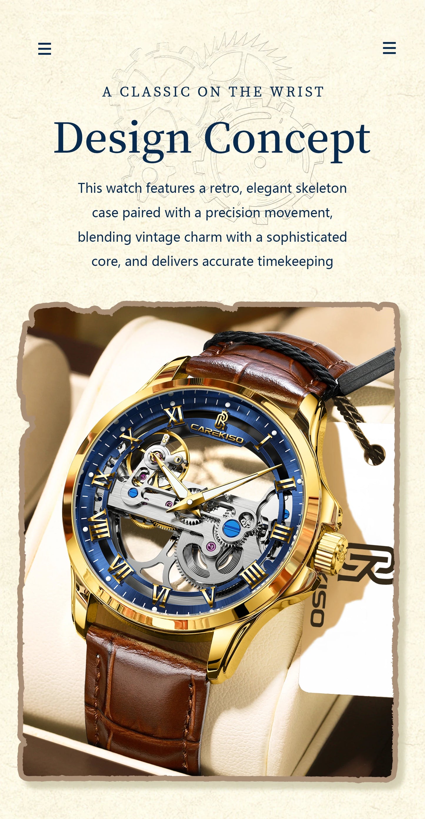 CAREKISO Fashion Men's Watches Original Mechanical Leather Men Clock Waterproof Hollow Tourbillon Automatic Man Watch Reloj Male