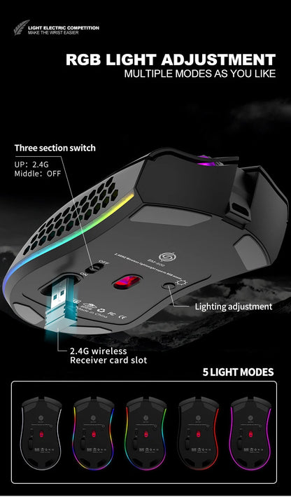 BM600 Rechargeable USB 2.4G Wireless RGB Light Honeycomb Gaming Mouse Desktop PC Computers Notebook Laptop Mice Mause Gamer