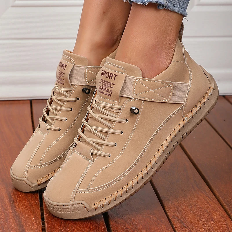 Handmade Leather Women’s Loafers Casual Comfortable Soft-Soled High-Quality Motorcycle Boots Fashionable British Tennis Nude Boots