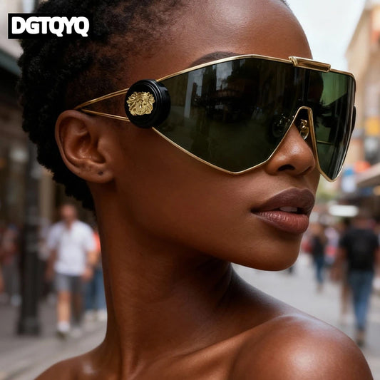 Oversized One-Piece Windproof Mask Sunglasses Women 2026 Luxury Fashion Vintage Steampunk Polygon Shield Wrap Around Sun Glasses