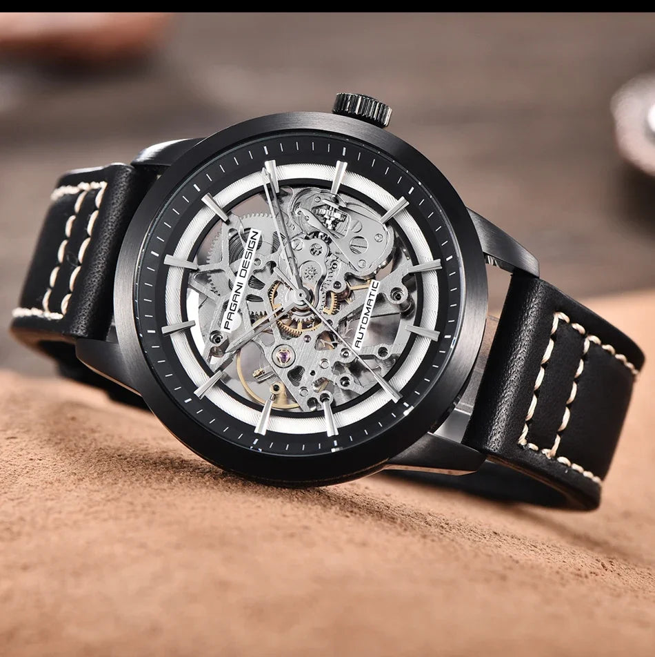 PAGANI DESIGN Business Man Watch Luxury Skeleton Hollow Leather Men's Wristwatch New Mechanical Male Clock Relogio Masculino