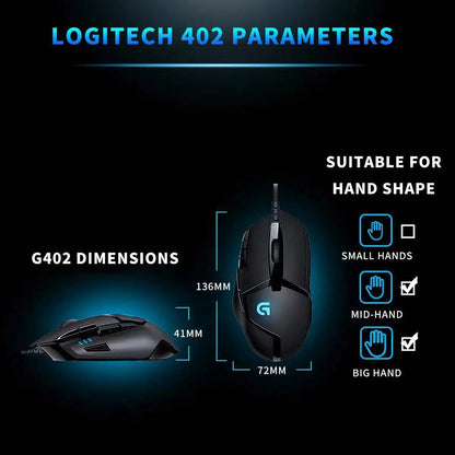Logitech G402 Gaming Mouse Fusion Engine Tech 4 DPI Settings 32-Bit Processor Anti-Slip for Professional Competitive Gaming