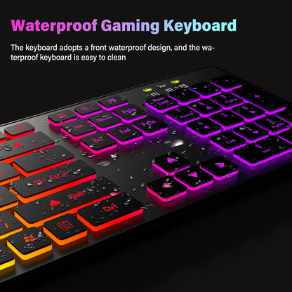 Computer-Gaming-Tastatur mit RGB-Hintergrundbeleuchtung, leise kabelgebundene USB-Tastatur für Büro und Zuhause – Russisch, Französisch, Spanisch, Deutsch, Arabisch, Englisch