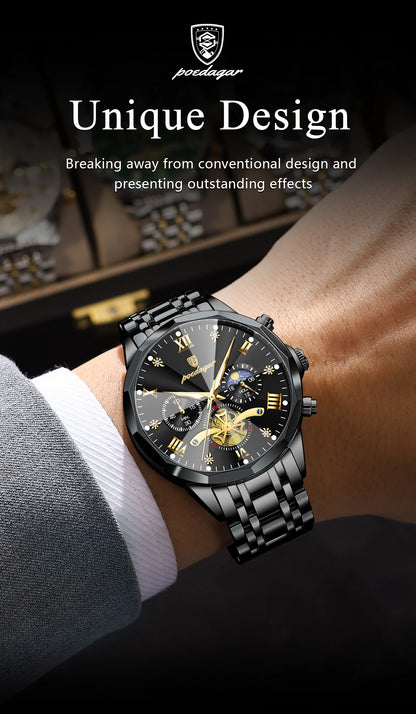 POEDAGAR Luxury Fashion Men Clock Waterproof Luminous Chronograph Male Watch Stainless Steel Quartz Business Men's Watches Reloj