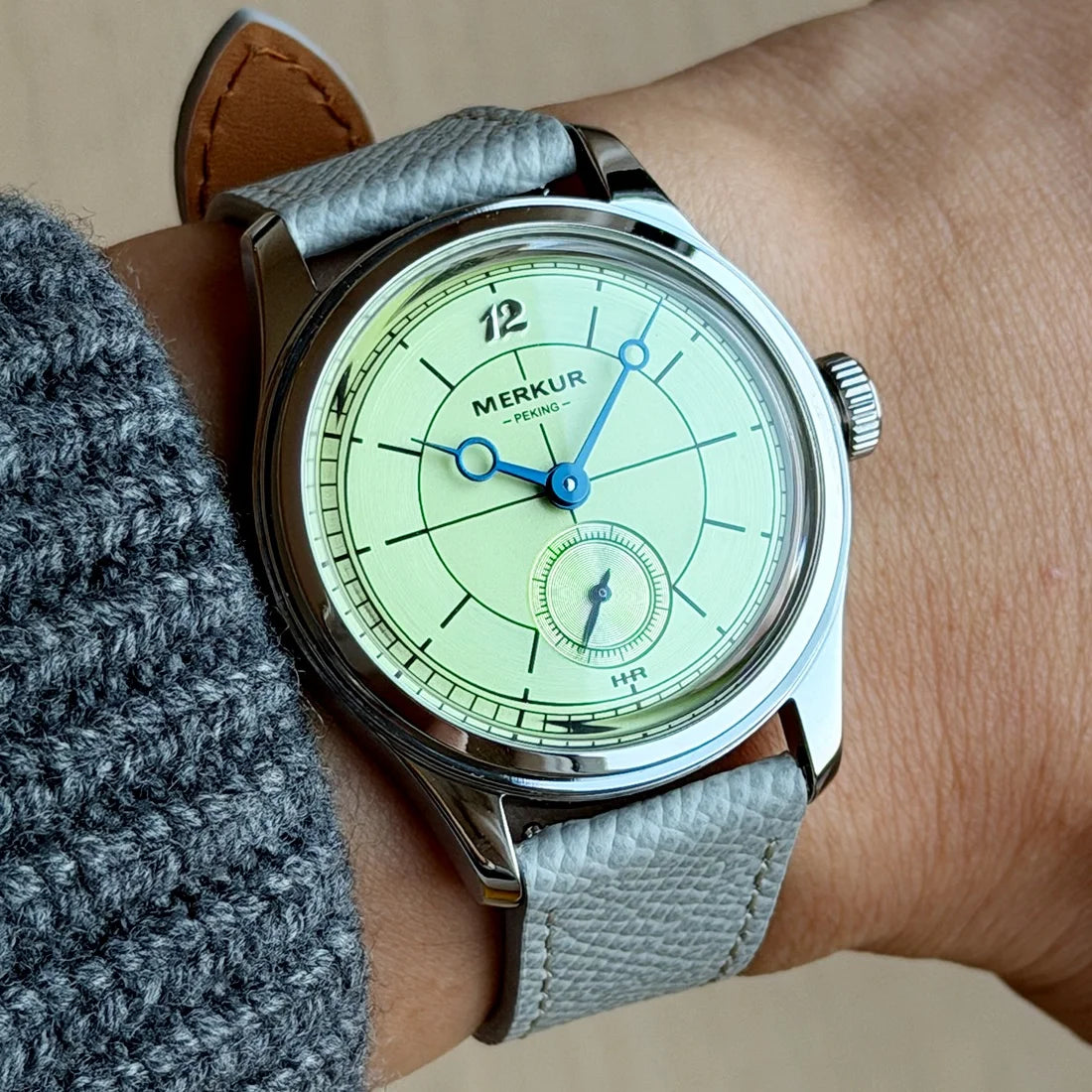 The New MERKUR Cross Line Sector Dial Green Retro Casual Watch for Men Business Series Manual Chorded Watch Relogio Metal