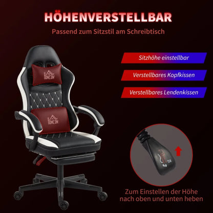 Ergonomic Gaming Chair with Footrest, Adjustable Reclining Computer Chair with Headrest & Lumbar Support, Faux Leather Swivel Gamer Chair