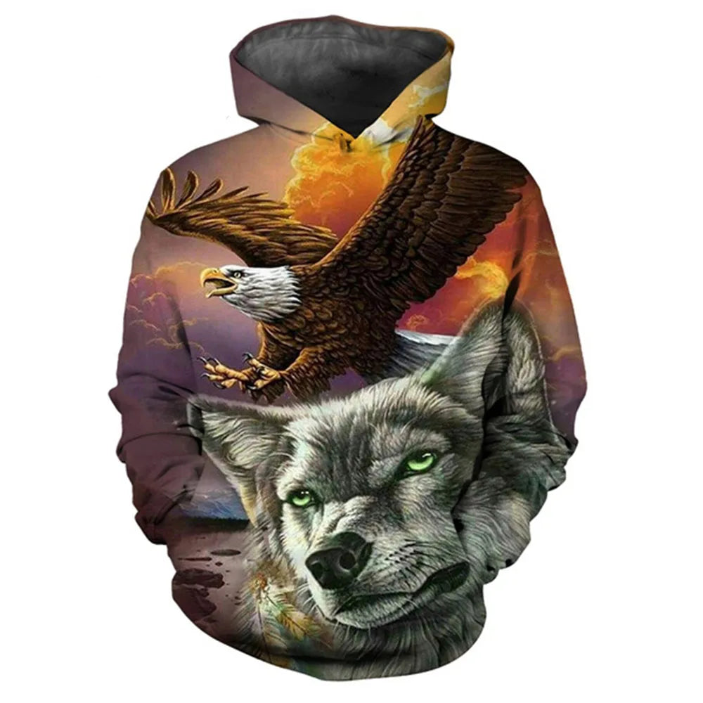 Animal Tiger Eagle Wolf 3D Print Men Women Loose Hoodie Casual Oversized Pullover Popular Fashion Sweatshirt Trend Men's Clothing
