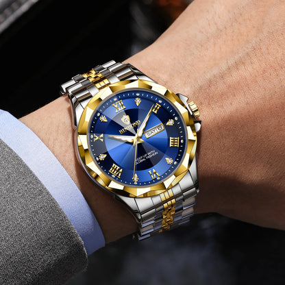BINBOND Quarz-Herrenuhr – Luxuriöse, leuchtende und wasserdichte Armbanduhr mit automatischer Wochentags- und Datumsanzeige.
