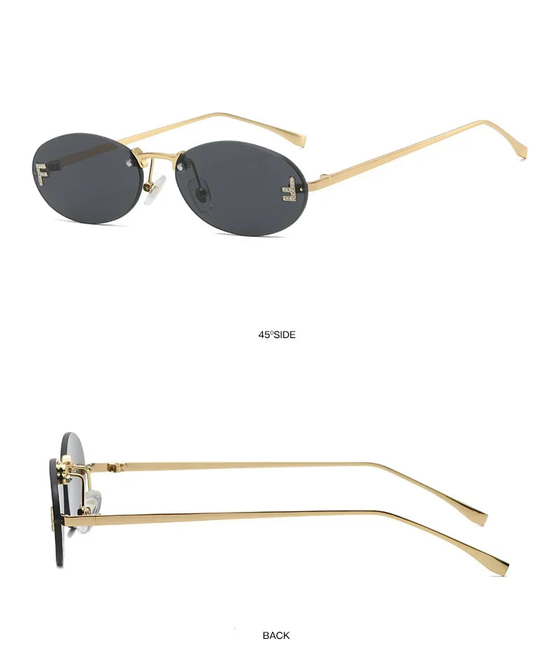 3set Women Fashion Brand Rimless Sunglasses Retro Small Oval Alloy Elegant Gradient Sun Glasses Outdoor Travel Shades Glasses