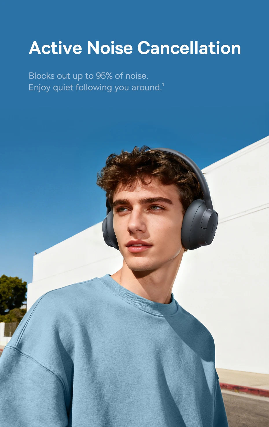 Baseus Bass EH10 NC Noise Cancelling Wireless Headphones Bluetooth 6.0 Over Ear Headset with 45dB ANC, 80H Battery, Hi-Res Audio & AI Calls
