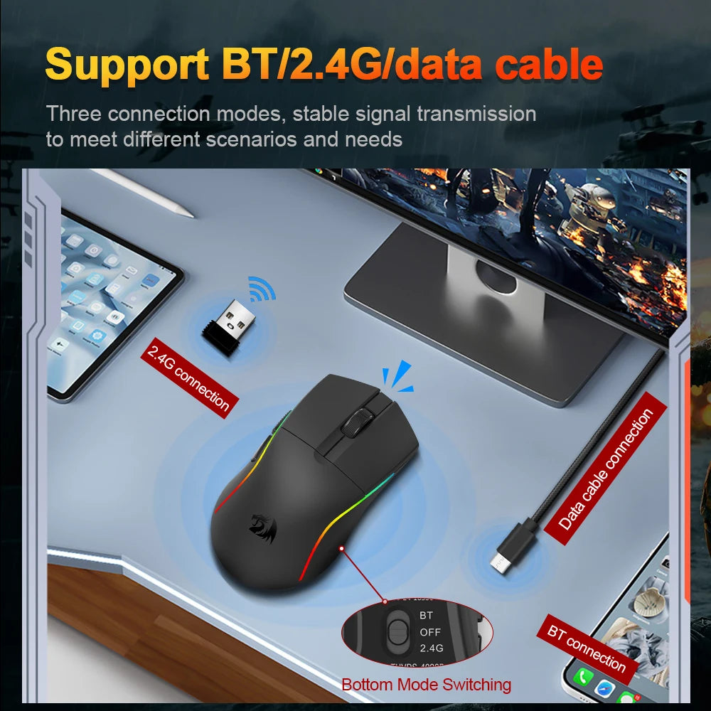 REDRAGON DEICIDE M816 PRO RGB USB Support Bluetooth 2.4G Wireless Gaming Mouse 26000 DPI 6 buttons for gamer Wired Mice Computer