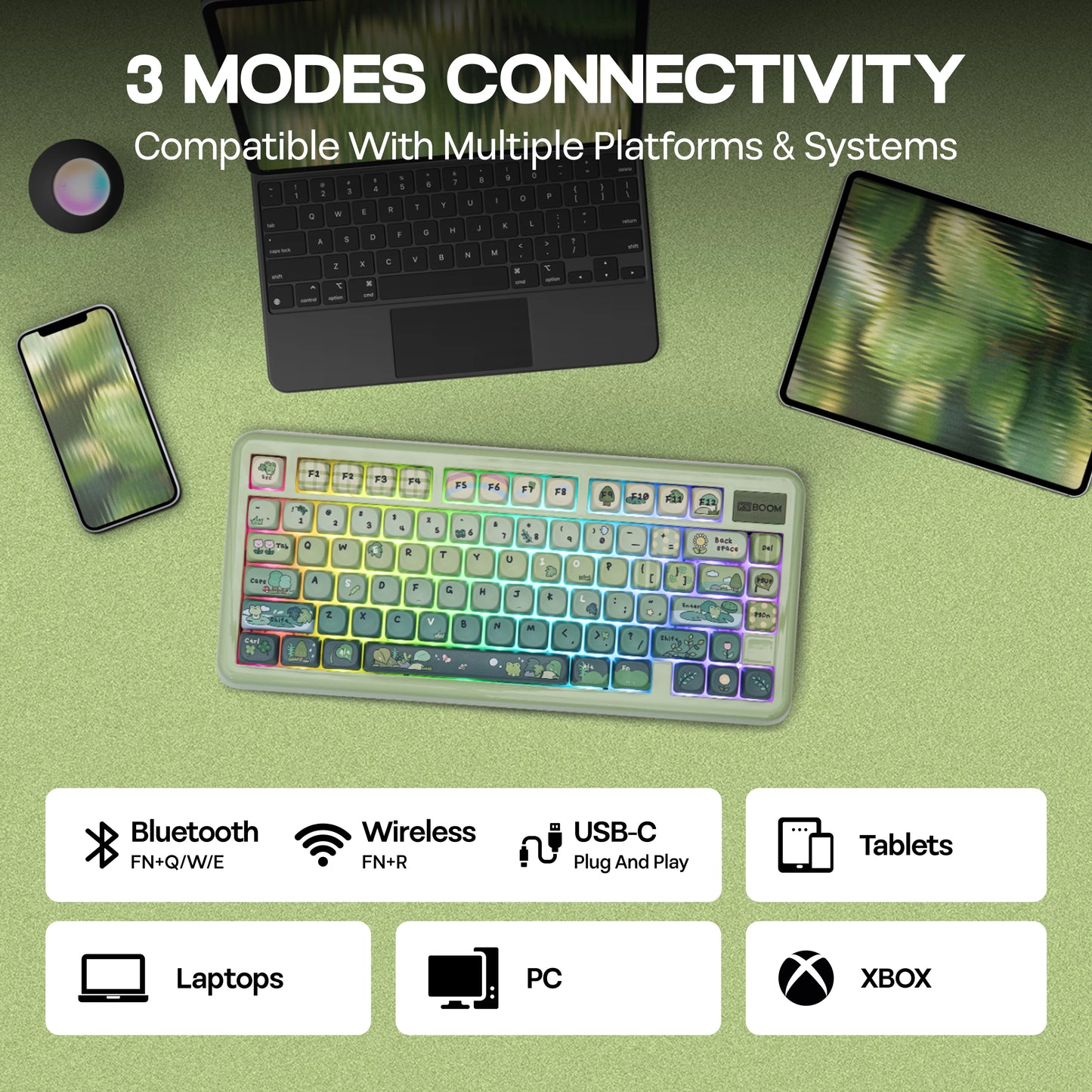 KiiBOOM Phantom81 Lite QMK/VIA 75% Hot-Swap Gasket Wired/BT/2.4GHz Wireless Mechanical Keyboard ABS Case+UV Tech RGB Backlights