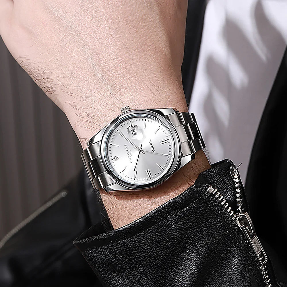 Orologio da polso da uomo CHRONOS – Marchio di lusso, impermeabile, luminescente, con datario, in acciaio inossidabile, con movimento al quarzo.