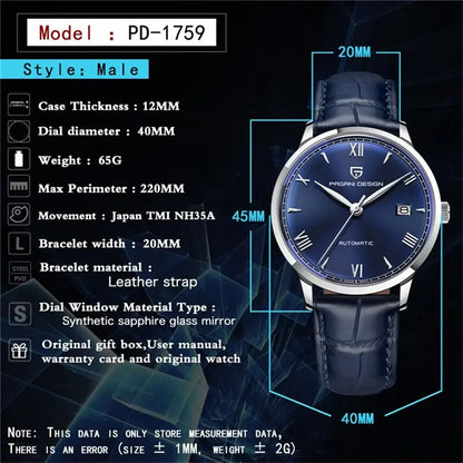 PAGANI DESIGN 40MM Pilot Men's Mechanical Watch Luxury Sapphire Glass Automatic Watch 100M Waterproof NH35 Wristwatch for Men