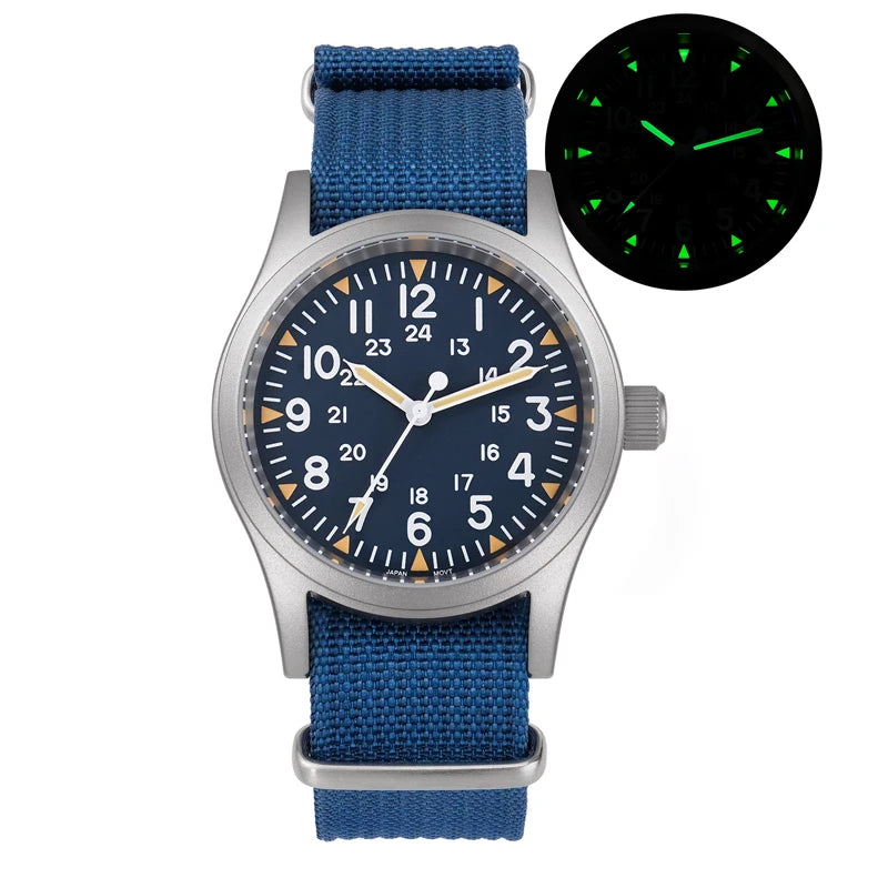 Militado ML05 Vintage Watch VH31 Sweep Second Movement Domed Sapphire Crystal With High Clear AR Coating Luminous 38mm Watches