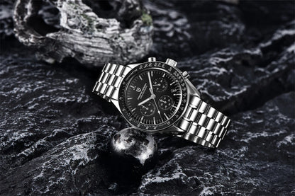 Vyriškas laikrodis „PAGANI DESIGN“ „New Moon“ – prabangus kvarcinis laikrodis su chronografu, safyro stiklu su antirefleksine danga, keraminiu rėmeliu ir šviečiančiomis rodyklėmis