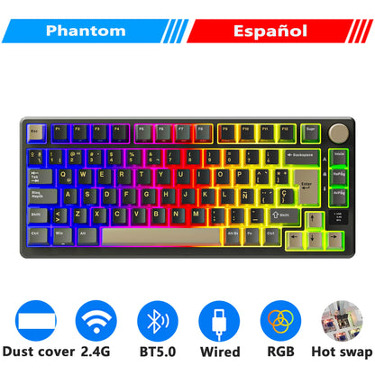 RK ROYAL KLUDGE M75 2.4G Wireless/Bluetooth/USB-C Mechanical Keyboard 81 Keys RGB Hot-Swappable Gasket Gamer Keyboard with Screen