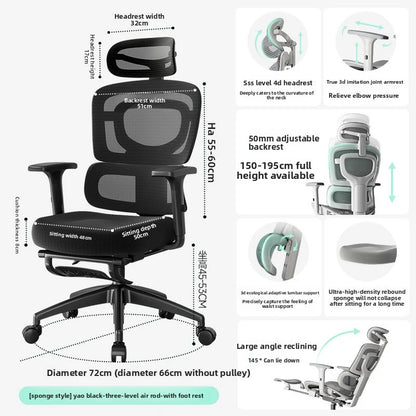 UVR Ergonomic Chair Lift Adjustable Swivel Chair Sedentary Comfort Mesh Staff Chair Reclinable Backrest Stool Mesh Office Chair