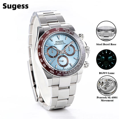 Sugess Diving Men's Watch Panda Automatic Mechanical Chronograph Peacock SL4801 Movement Wristwatch Waterproof Ceramic Bezel New