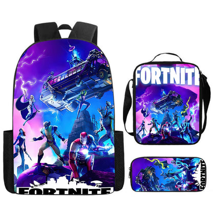 Cute Cartoon  3pcs Set School Backpack with Lunch Bag Pencil Case , Large Anime Fortnite Kids School Bags For Boys and Girls