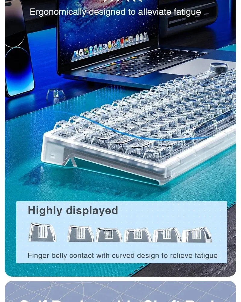 AULA F98PRO Wireless Mechanical Keyboard Transparent Keycaps RGB Backlit Custom 2.4G Hot Swappable Gaming Keyboard With Screem