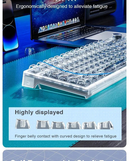 AULA F98PRO Wireless Mechanical Keyboard Transparent Keycaps RGB Backlit Custom 2.4G Hot Swappable Gaming Keyboard With Screem