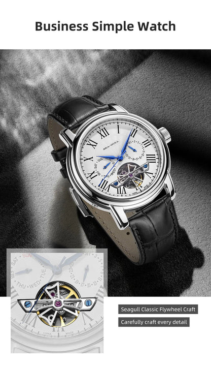 2025 New Seagull Men's Watch Automatic Mechanical Wristwatch Multi-Function Hollow Flywheel Business Simple Watch D819.622