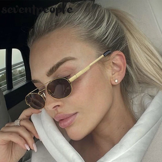 Small Oval Metal Frame Steampunk Sunglasses For Women 2026 Luxury Brand Vintage Double Beam Shades Classic Round Punk Eyewear