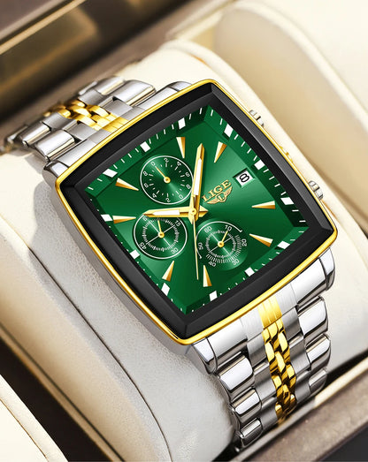 Relojes de lujo para hombre LIGE, modelo cuadrado, estilo clásico y moderno, de acero inoxidable, resistentes al agua, deportivos y desenfadados, con mecanismo de cuarzo.