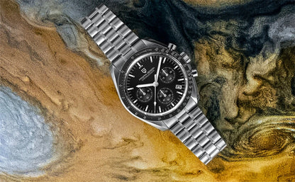Vyriškas laikrodis „PAGANI DESIGN“ „New Moon“ – prabangus kvarcinis laikrodis su chronografu, safyro stiklu su antirefleksine danga, keraminiu rėmeliu ir šviečiančiomis rodyklėmis