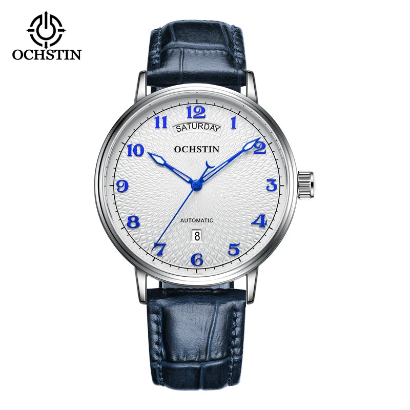 OCHSTIN Day Date Gents Watches 2025 Gift for Men Automatic Mechanical Business Wristwatches 40mm Analog Male Clock Leather Strap
