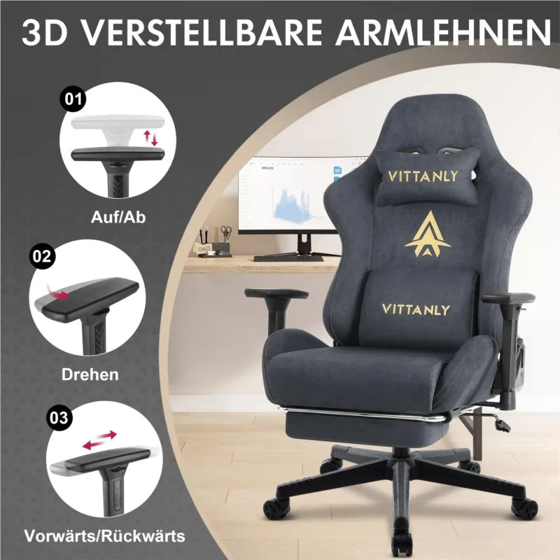 Kitinjoy Natural Suede Gaming Chair High Back Ergonomic Computer Chair With Footrest Reclining Adult Comfortable Office Chair