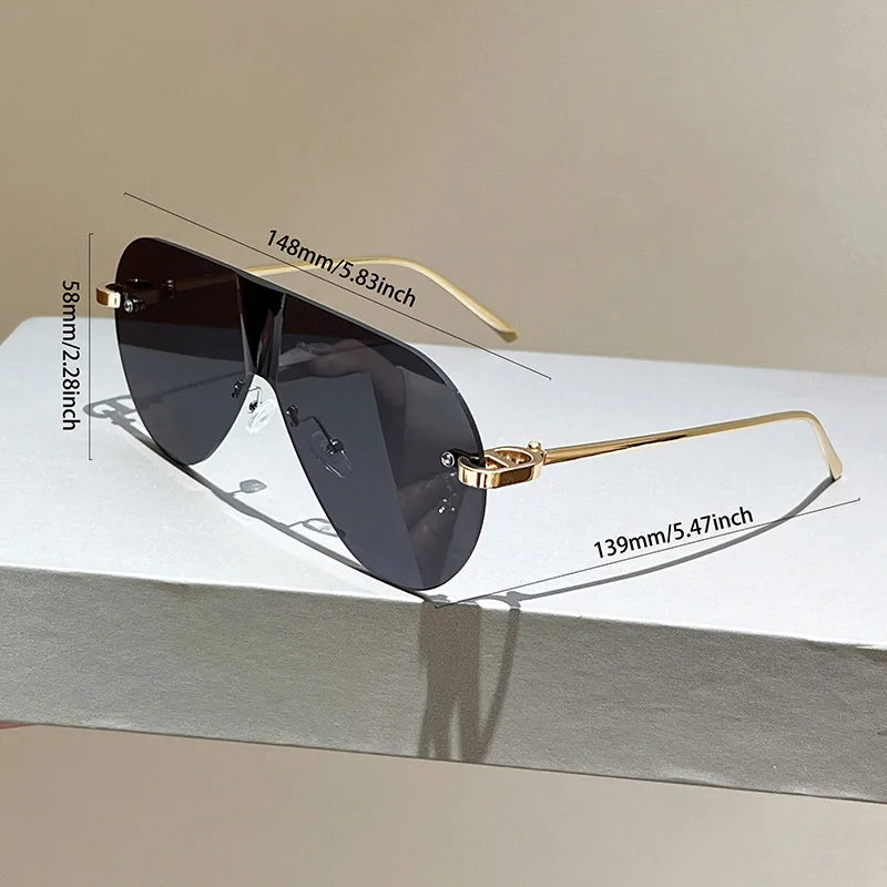Women's Oversize Rimless One-Piece Shield Sunglasses Fashion Gradient Sun Glasses Alloy Sexy Driving Shades men punk shades