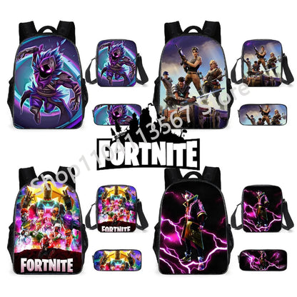 Set de 3 bucăți de ghiozdane Fortnite pentru băieți și fete, cu tematică Battle Royale, seturi de ghiozdane pentru jocuri, rucsacuri pentru jocuri, cadouri școlare