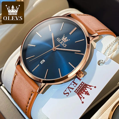 OLEVS 5869 Men's Watch Japan Quartz Movement Thin Case Fashion Waterproof Watch For Men Calendar Simple Original Male Wristwatch