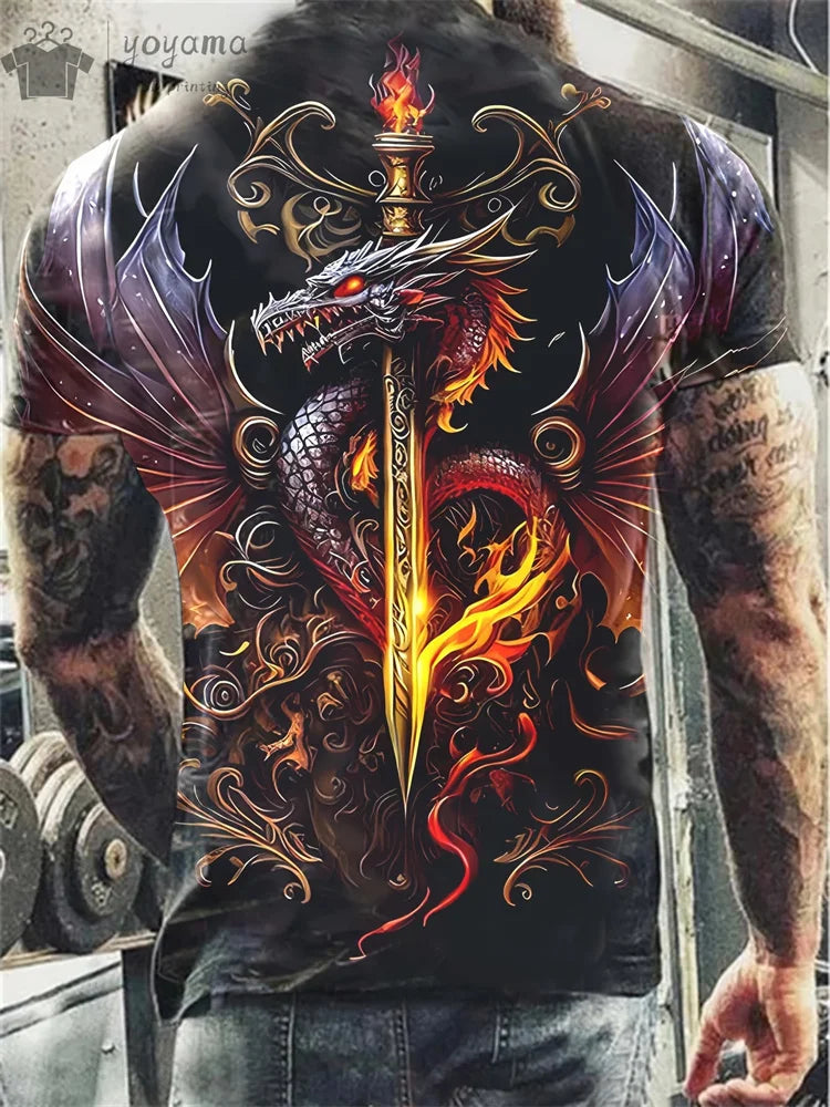 Dragon Print Clothes Men Funny Men's Summer Clothes T shirt Men Short Sleeve Tee Dragon Graphic T shirts Personalized T-shirt