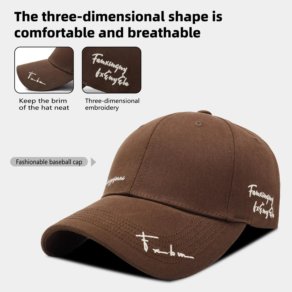 Deep-Top Large-Brim Baseball Cap for Women, 2026 New Style, Face-Slimming, Wide Brim, Summer Sun Protection Hat, Embroidered Letters, Fashionable for Men