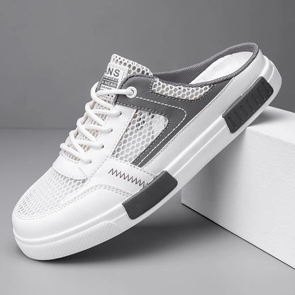 Sandales super taille 2025, nouvelles pantoufles d'été en maille perforée pour hommes, chaussures de sports et de loisirs de plein air respirantes, demi-pantoufles