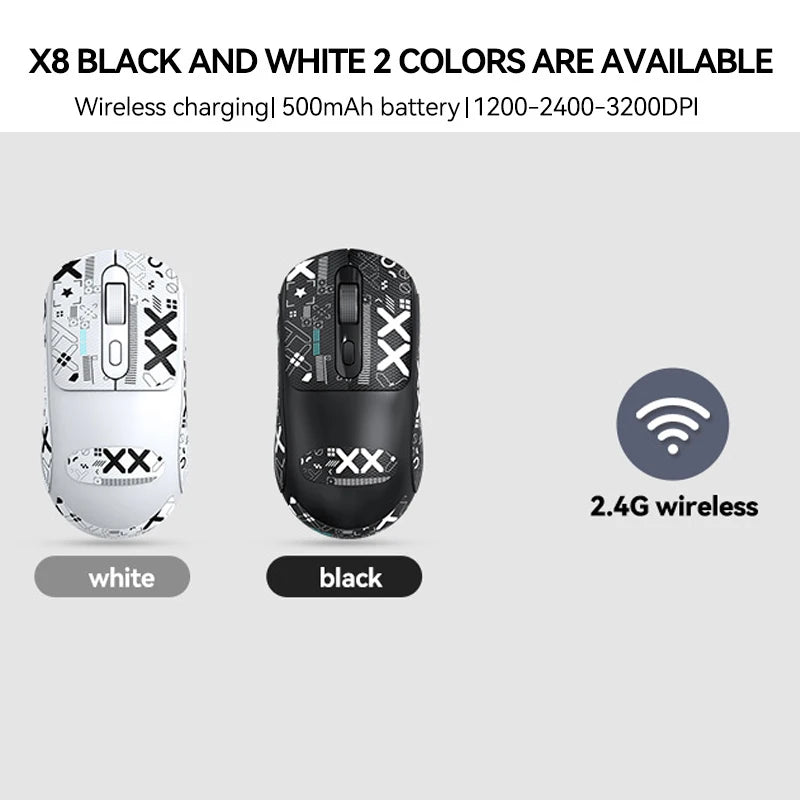 Warvank X8 belaidė žaidimų pelė, 500 mAh, įkraunama per TYPE-C, biuro pelė, tinkama nešiojamiesiems ir stacionariesiems kompiuteriams
