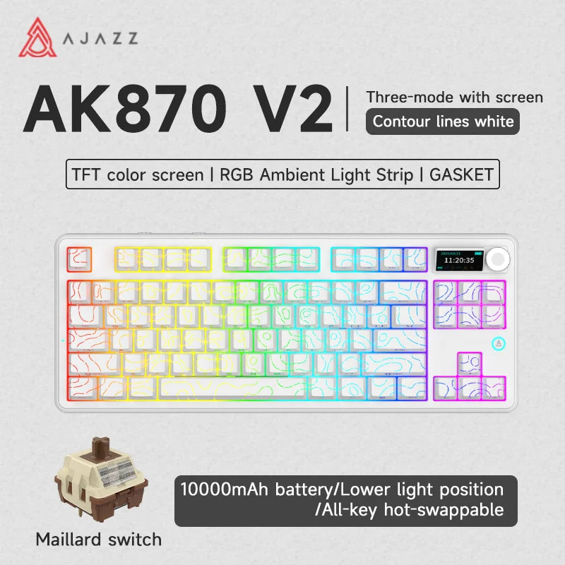 Ajazz AK870 V2 Gaming Mechanical Keyboard Is A Hot-Swaddable RGB Wired Gaming Keyboard Suitable For Various Scenarios On Laptops