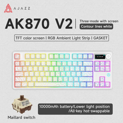 Ajazz AK870 V2 Gaming Mechanical Keyboard Is A Hot-Swaddable RGB Wired Gaming Keyboard Suitable For Various Scenarios On Laptops